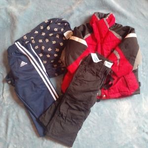 12 month boy cool weather bundle: 2 pants, long sleeve onesie, jacket.